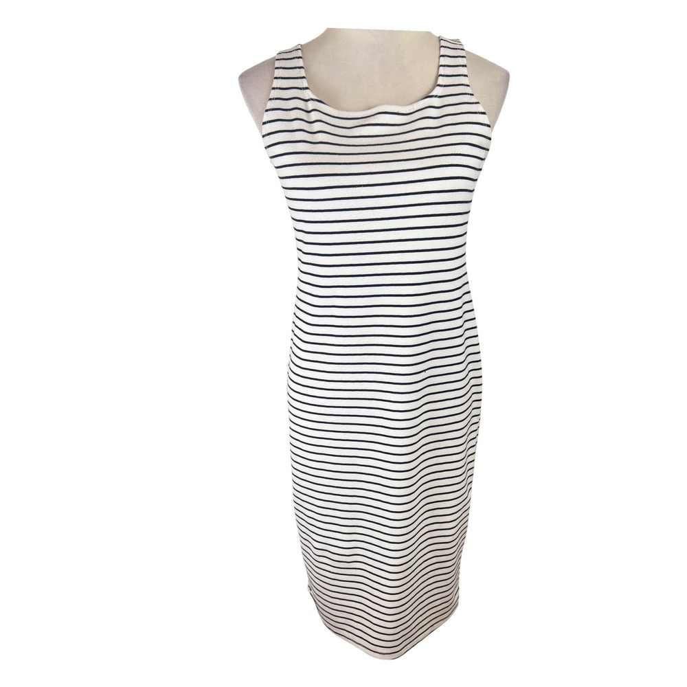Popular Basics Women's XL Striped Chic Sheath Midi Dress Black White Ribbed t